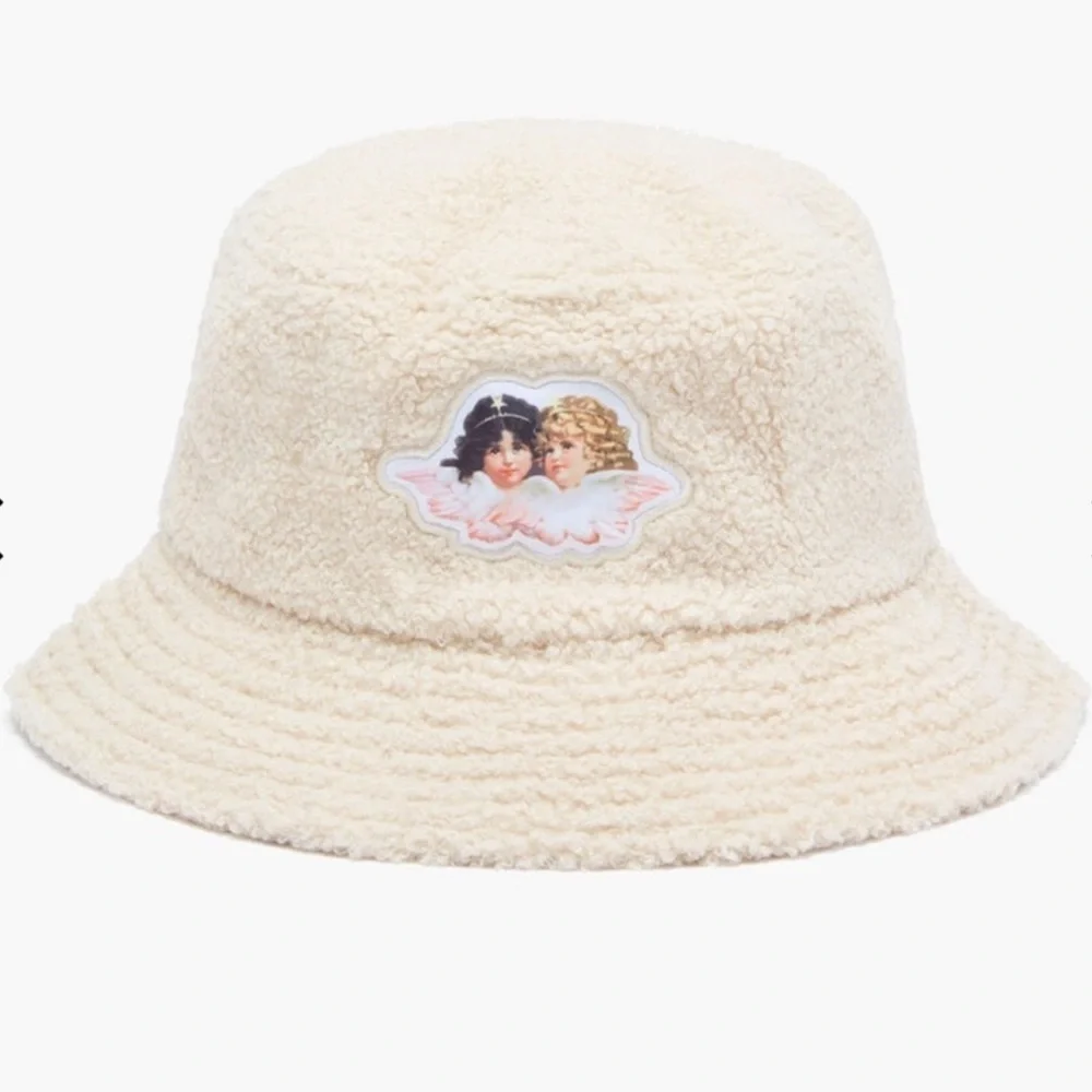 FIORUCCI Angels Sherpa Shearling Teddy Faux Fur Bucket Cream Hat